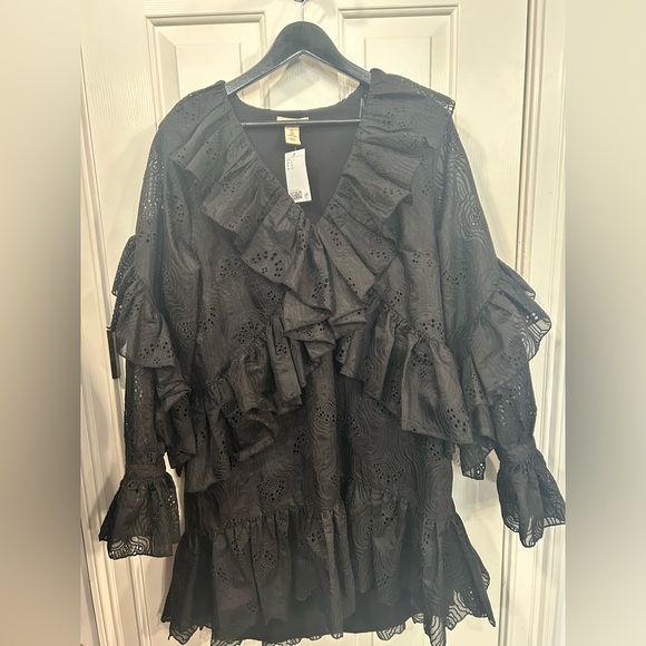 H&M Black Ruffle Trimmed Mini Dress size Large - Picture 5 of 8